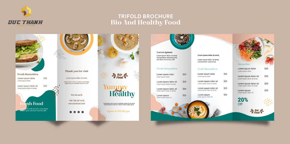 Mẫu in brochure gấp 3 về thực phẩm tốt cho sức khỏe