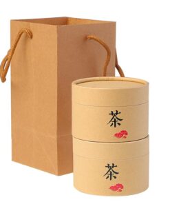 Mẫu túi đựng trà giấy kraft hộp tròn, mở nắp sang trọng phù hợp với trà đạo