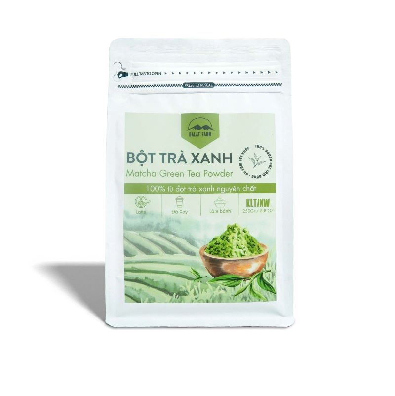 Bột trà xanh sở hữu mẫu thiết kế túi zip