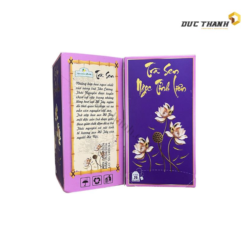 Mẫu hộp giấy đựng trà Sen túi lọc Ngọc Tình Liên