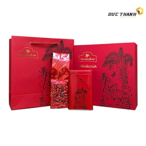 Mẫu hộp giấy đựng trà Tân Cương Hứng Dừa