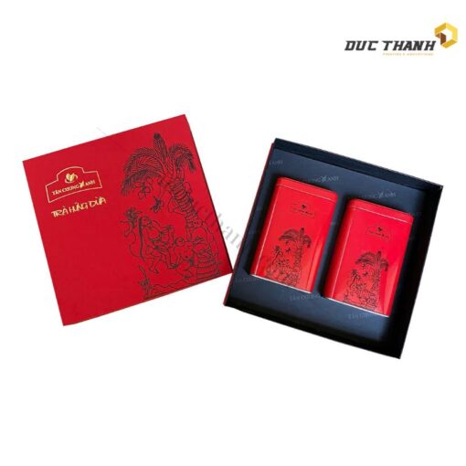 Mẫu hộp giấy đựng trà Tân Cương Hứng Dừa