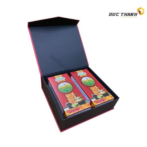 Mẫu hộp giấy đựng trà Tân Cương Rồng Vàng