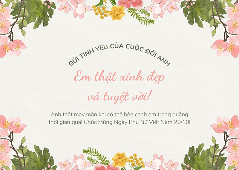 Thiệp chúc mừng 20/10 cho vợ yêu