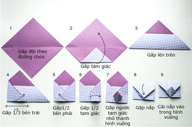 Cách gấp phong bì thư Origami hình vuông