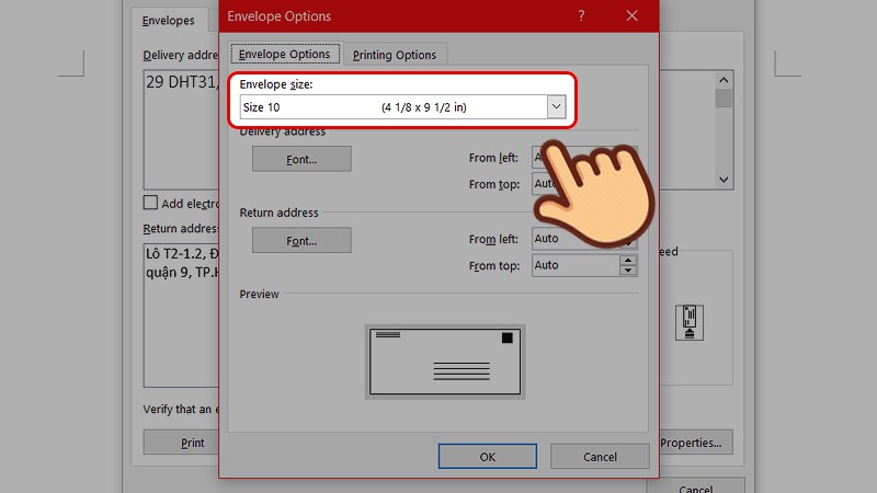 Cách làm phong bì thư trên Word 2010