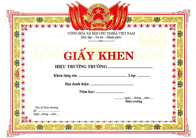 Mẫu giấy khen cho học sinh sinh viên