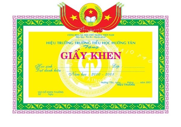 Mẫu phôi giấy khen học sinh