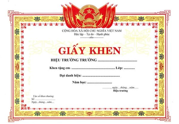 Mẫu phôi giấy khen học sinh