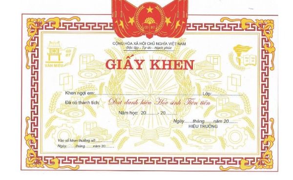 Mẫu phôi giấy khen học sinh