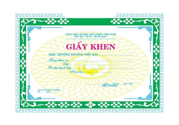 Mẫu phôi giấy khen học sinh