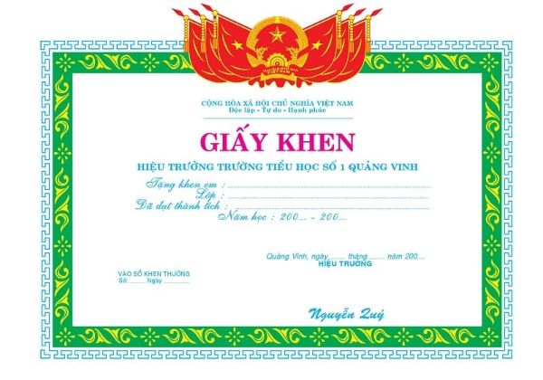 Mẫu phôi giấy khen học sinh