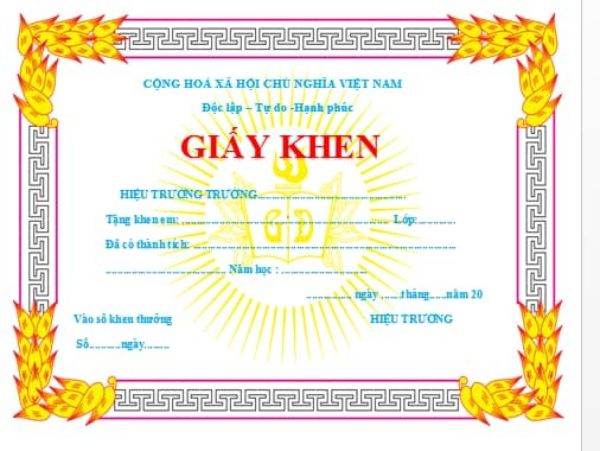Mẫu phôi giấy khen học sinh