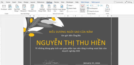 Phần mềm in giấy khen Word