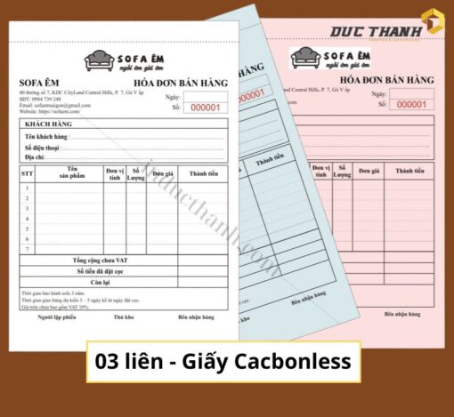 Mẫu in hóa đơn bán hàng 3 liên giấy Carbonless Sofa êm