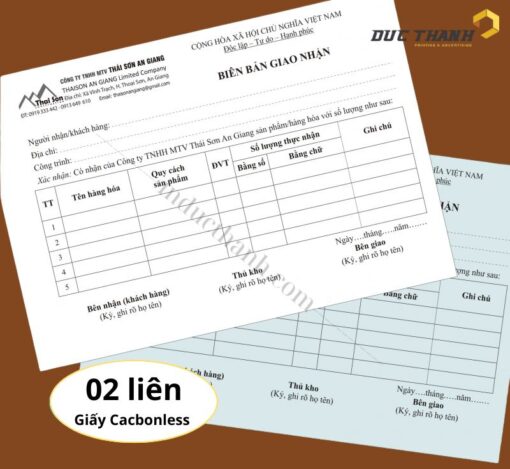 Mẫu in hóa đơn bán lẻ 2 liên giấy Carbonless công ty Thái Sơn An Giang