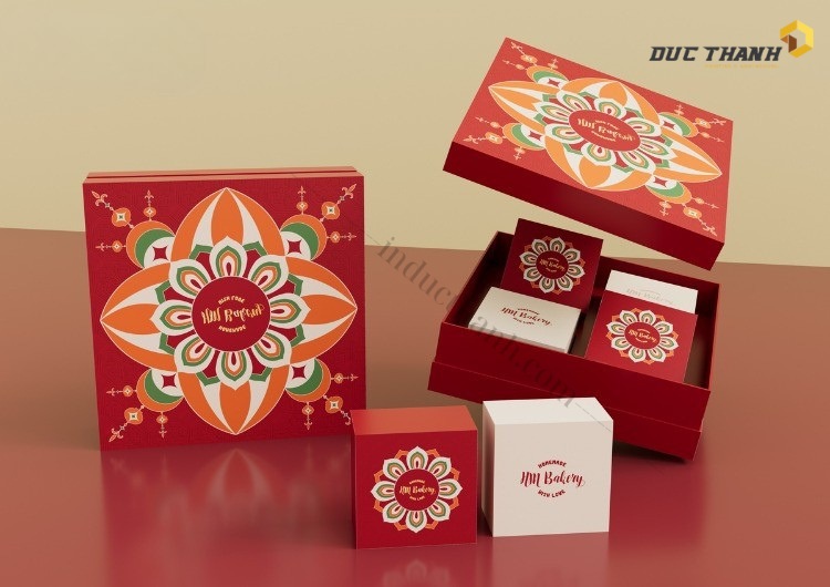 Mẫu hộp bánh Trung Thu hiện đại họa tiết hình bông hoa