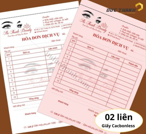 Mẫu in hóa đơn dịch vụ 2 liên giấy carbonless Hà Thanh Beauty
