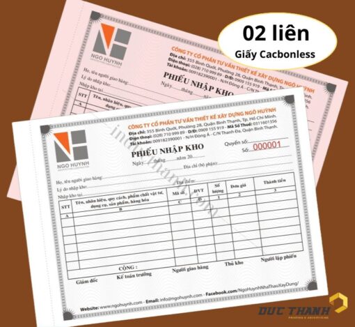 Mẫu in hóa đơn bán hàng phiếu nhập kho 2 liên giấy carbonless Ngô Huỳnh