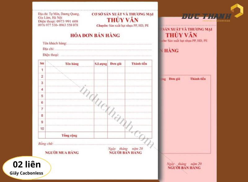 Mẫu in hóa đơn bán hàng 2 liên giấy carbonless Thủy Văn